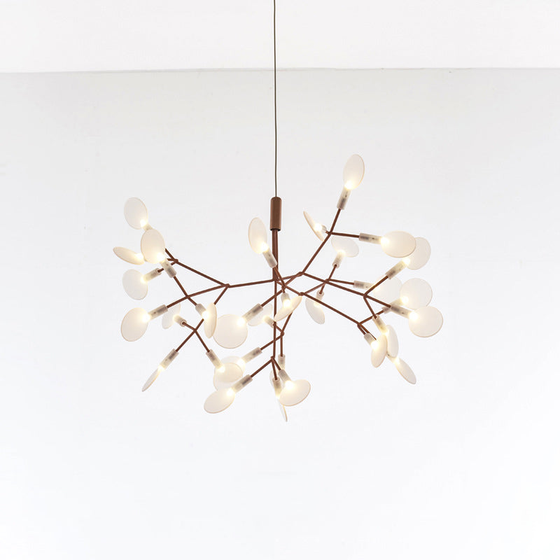 Contemporary Round Branch Firefly LED Chandelier - Acrylic & Stainless Steel for Bedroom Lighting