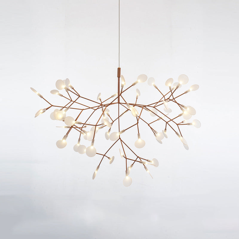 Contemporary Round Branch Firefly LED Chandelier - Acrylic & Stainless Steel for Bedroom Lighting