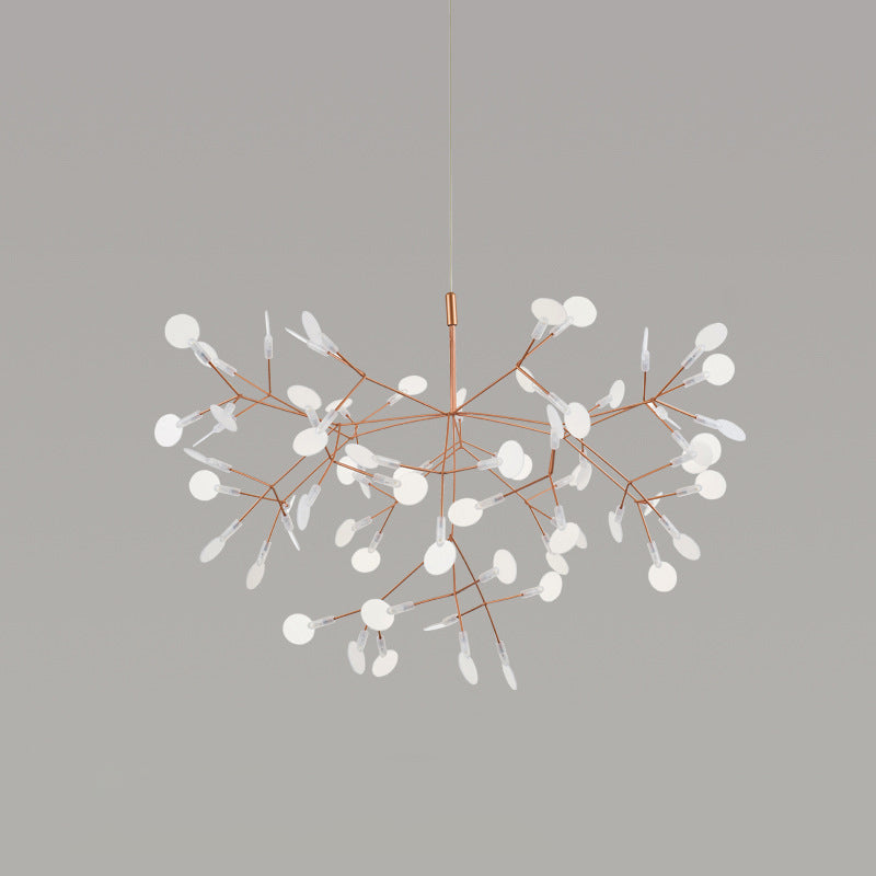 Contemporary Round Branch Firefly LED Chandelier - Acrylic & Stainless Steel for Bedroom Lighting