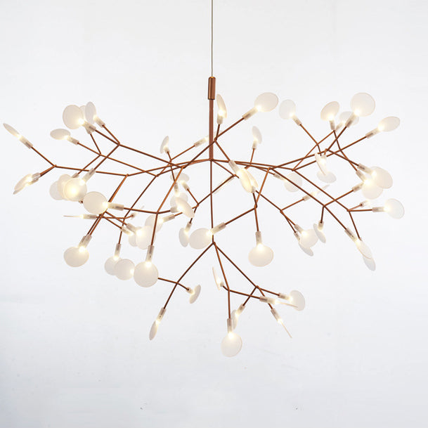 Contemporary Round Branch Firefly LED Chandelier - Acrylic & Stainless Steel for Bedroom Lighting