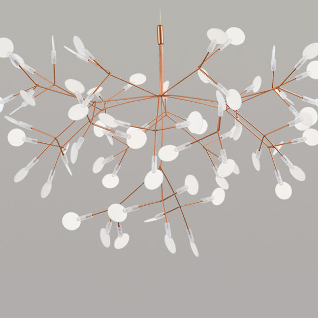 Contemporary Round Branch Firefly LED Chandelier - Acrylic & Stainless Steel for Bedroom Lighting