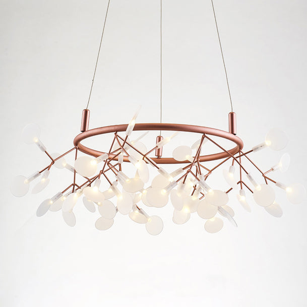 Contemporary Round Branch Firefly LED Chandelier - Acrylic & Stainless Steel for Bedroom Lighting