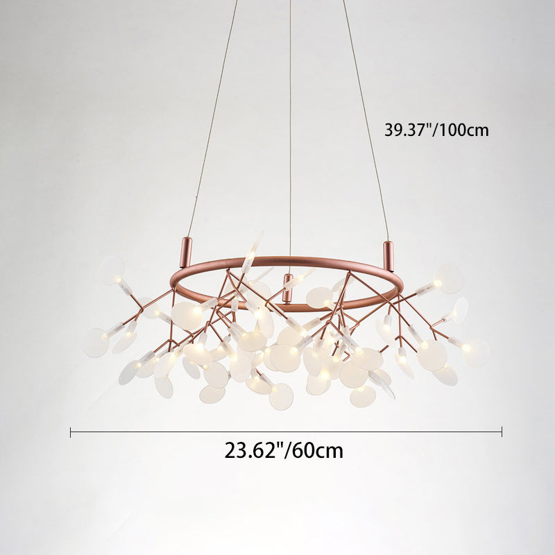 Contemporary Round Branch Firefly LED Chandelier - Acrylic & Stainless Steel for Bedroom Lighting