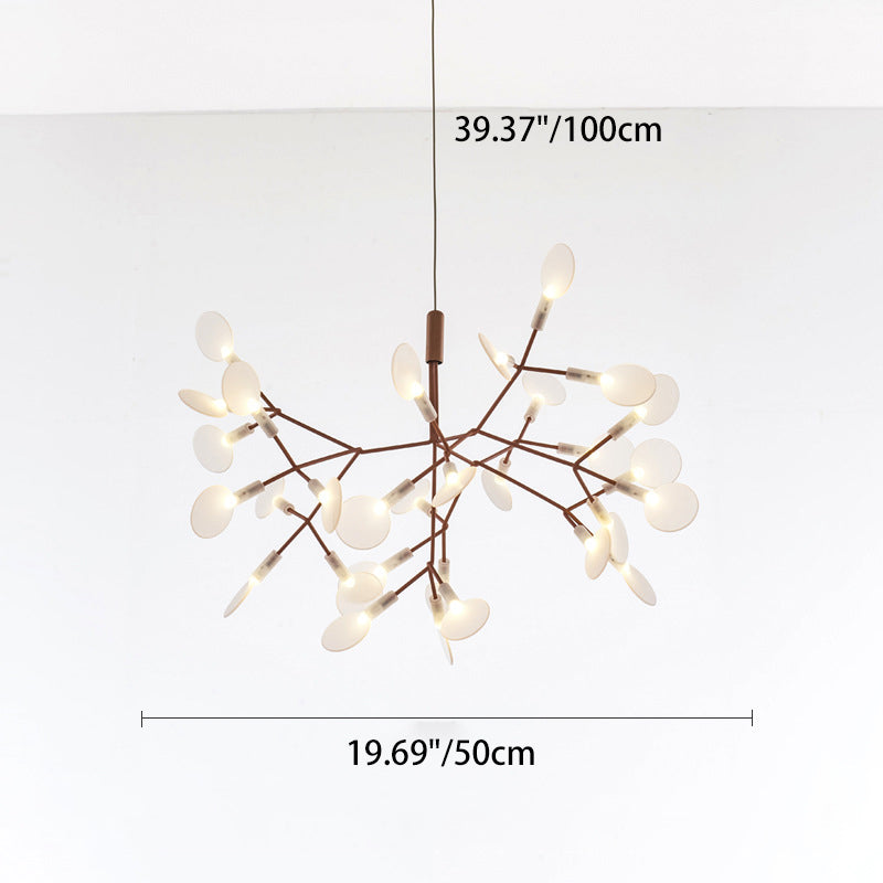 Contemporary Round Branch Firefly LED Chandelier - Acrylic & Stainless Steel for Bedroom Lighting