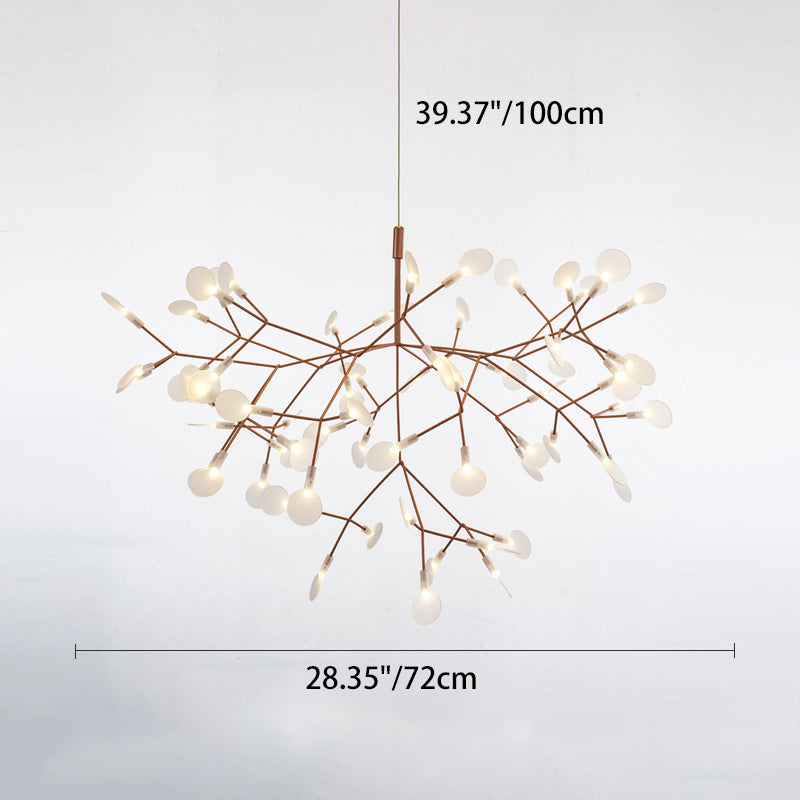 Contemporary Round Branch Firefly LED Chandelier - Acrylic & Stainless Steel for Bedroom Lighting