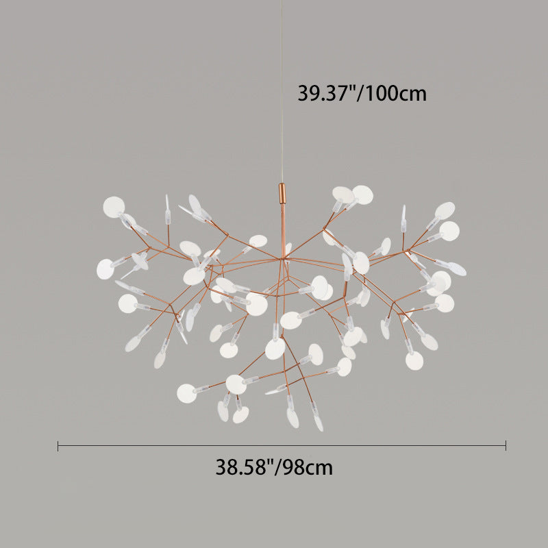 Contemporary Round Branch Firefly LED Chandelier - Acrylic & Stainless Steel for Bedroom Lighting