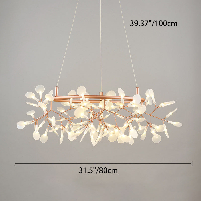 Contemporary Round Branch Firefly LED Chandelier - Acrylic & Stainless Steel for Bedroom Lighting