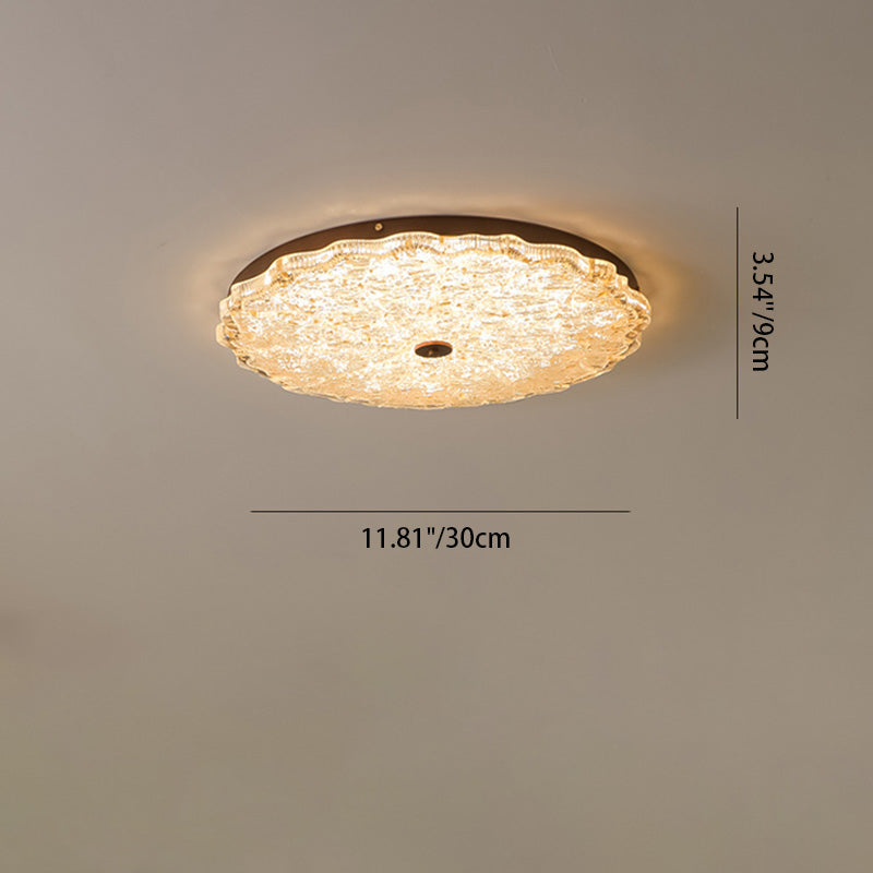 Vintage Round Flower Gold Foil Semi-Flush Mount Ceiling Light - LED Living Room Fixture