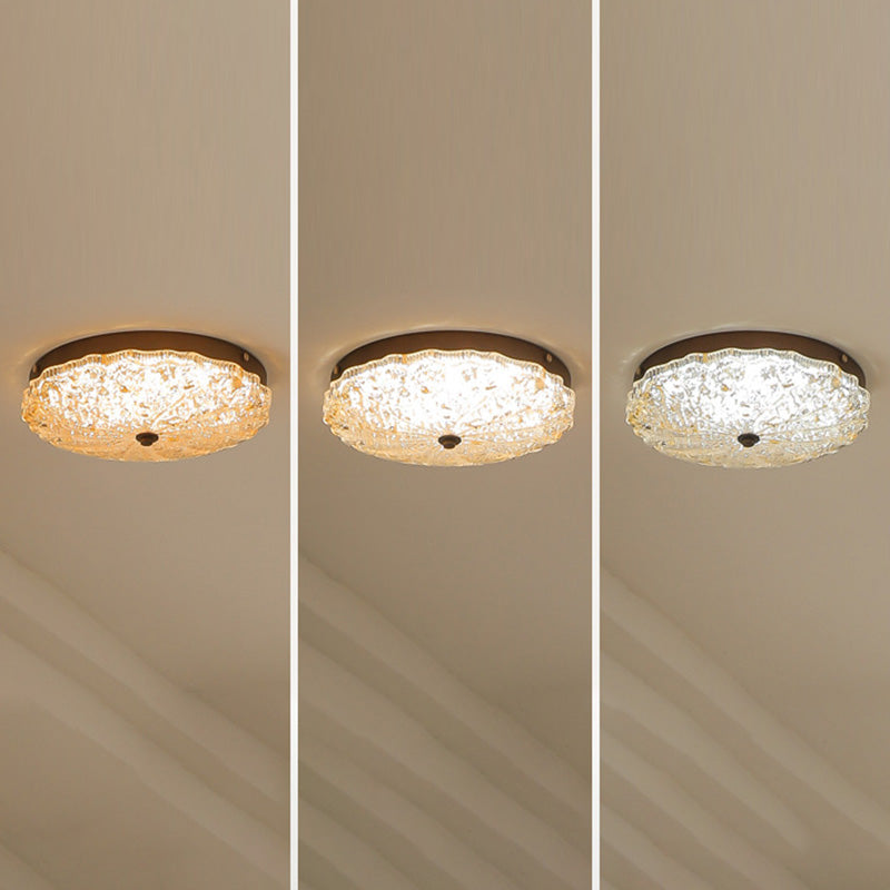 Vintage Round Flower Gold Foil Semi-Flush Mount Ceiling Light - LED Living Room Fixture