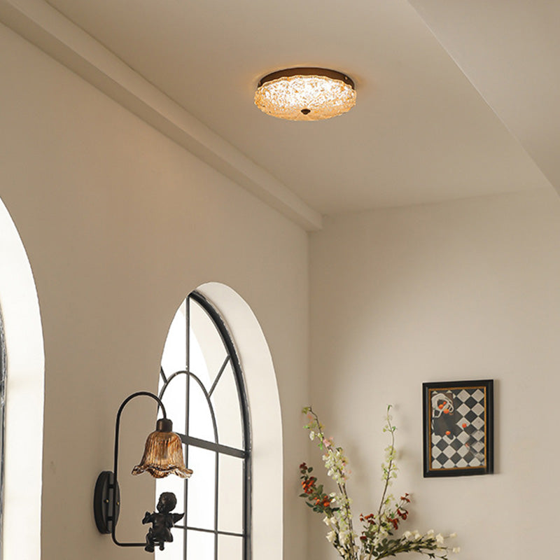 Vintage Round Flower Gold Foil Semi-Flush Mount Ceiling Light - LED Living Room Fixture