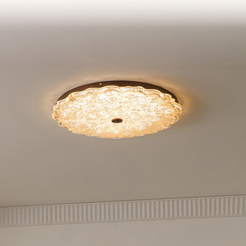Vintage Round Flower Gold Foil Semi-Flush Mount Ceiling Light - LED Living Room Fixture
