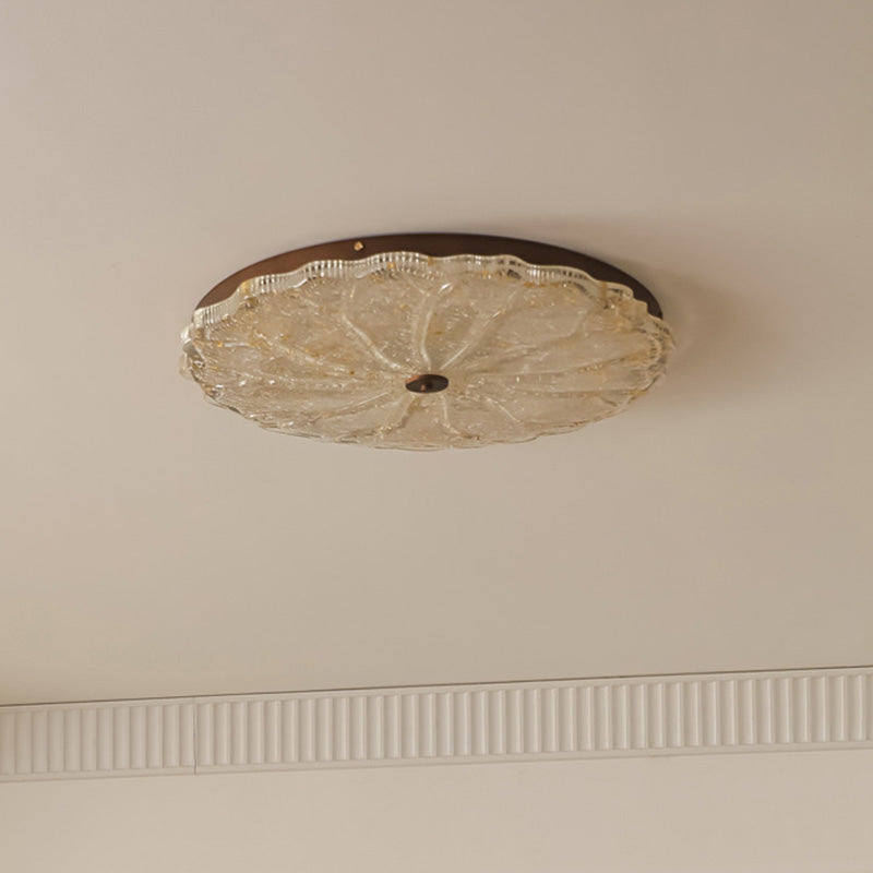 Vintage Round Flower Gold Foil Semi-Flush Mount Ceiling Light - LED Living Room Fixture