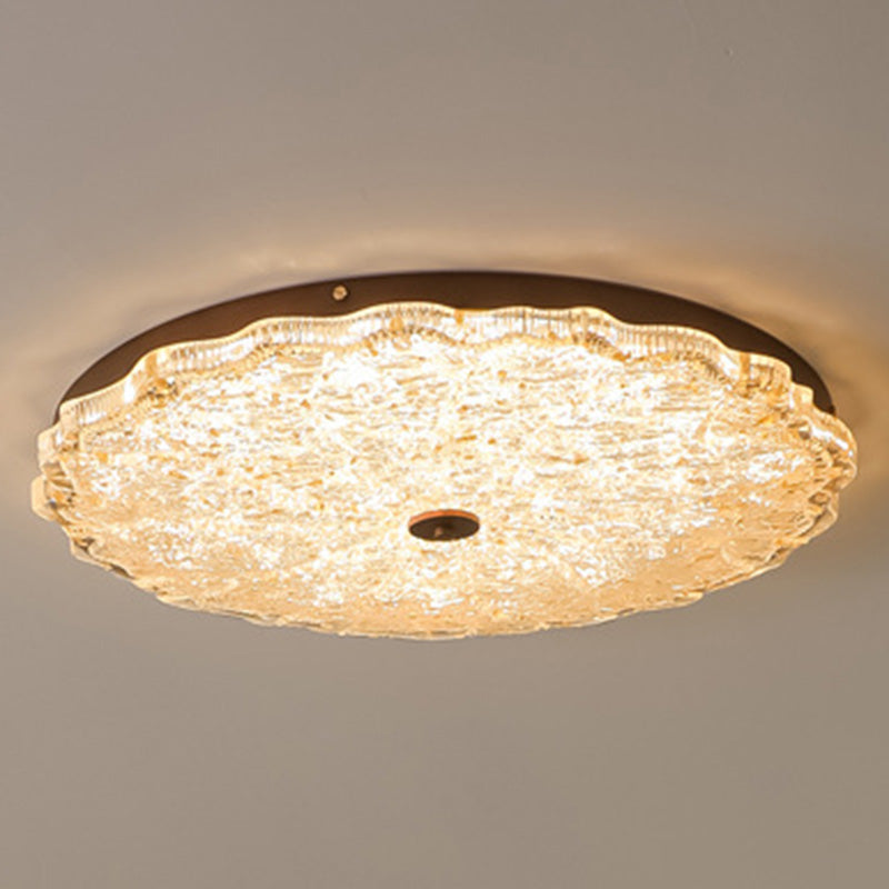 Vintage Round Flower Gold Foil Semi-Flush Mount Ceiling Light - LED Living Room Fixture