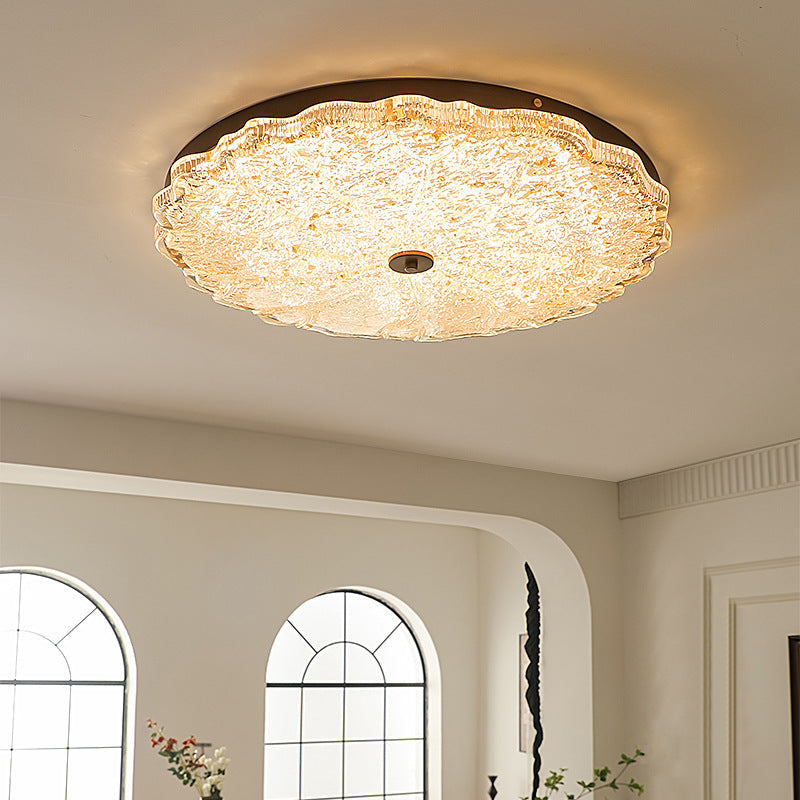Vintage Round Flower Gold Foil Semi-Flush Mount Ceiling Light - LED Living Room Fixture