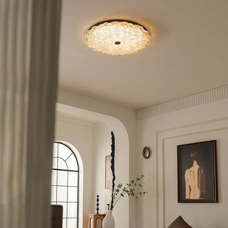 Vintage Round Flower Gold Foil Semi-Flush Mount Ceiling Light - LED Living Room Fixture