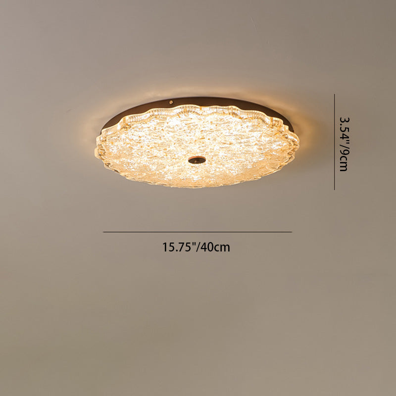 Vintage Round Flower Gold Foil Semi-Flush Mount Ceiling Light - LED Living Room Fixture
