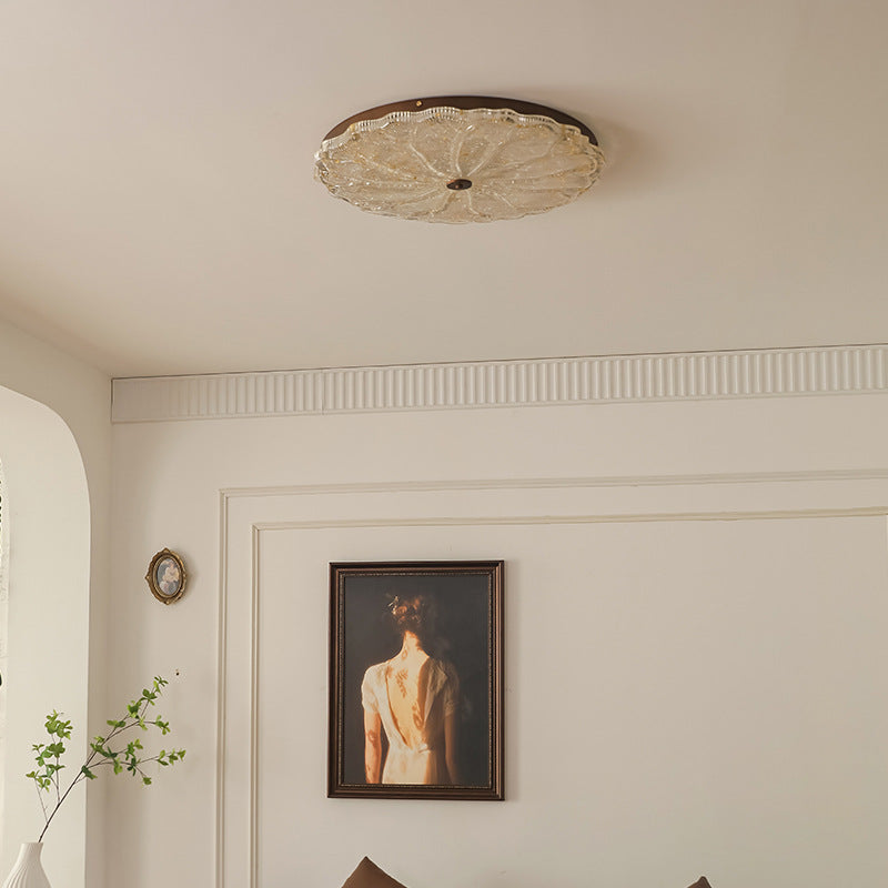 Vintage Round Flower Gold Foil Semi-Flush Mount Ceiling Light - LED Living Room Fixture