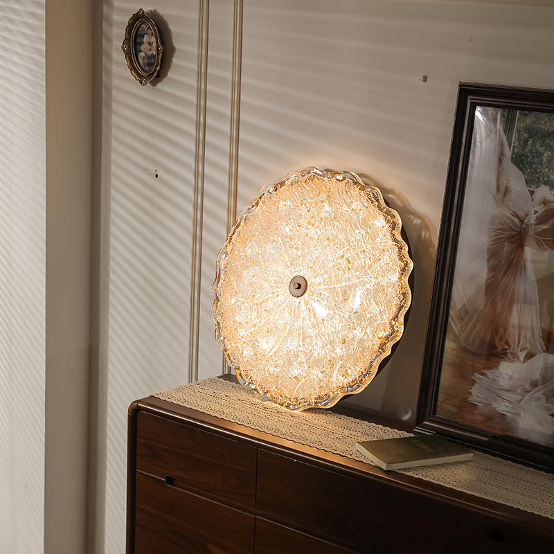 Vintage Round Flower Gold Foil Semi-Flush Mount Ceiling Light - LED Living Room Fixture