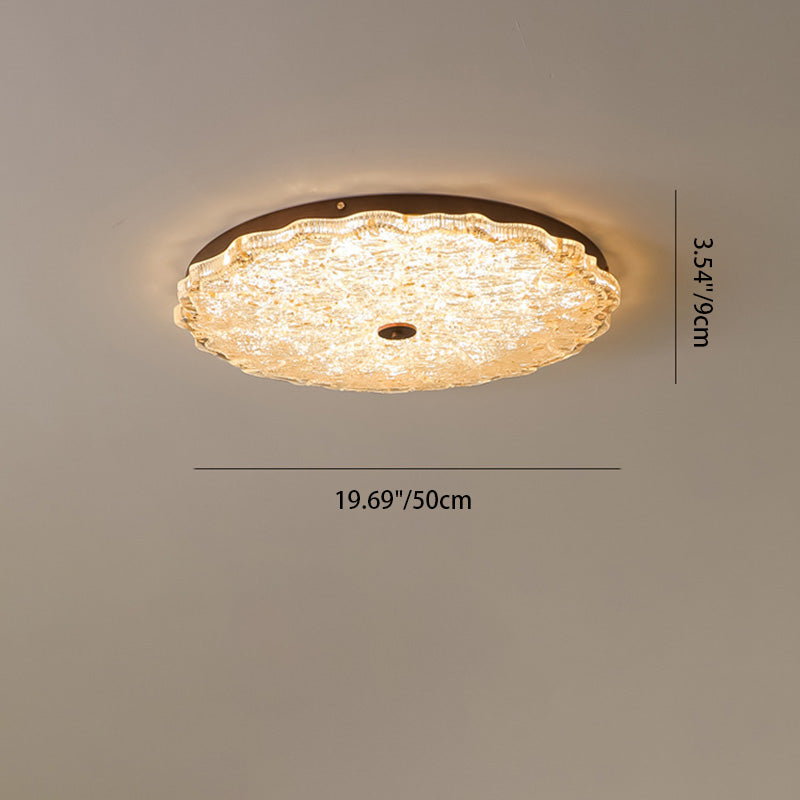Vintage Round Flower Gold Foil Semi-Flush Mount Ceiling Light - LED Living Room Fixture