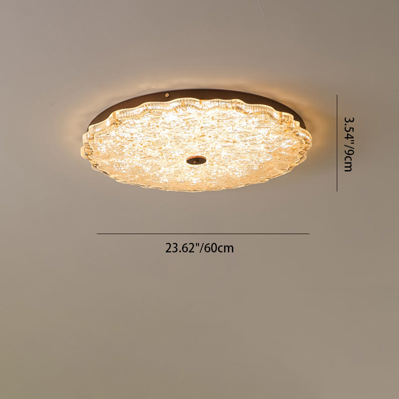 Vintage Round Flower Gold Foil Semi-Flush Mount Ceiling Light - LED Living Room Fixture