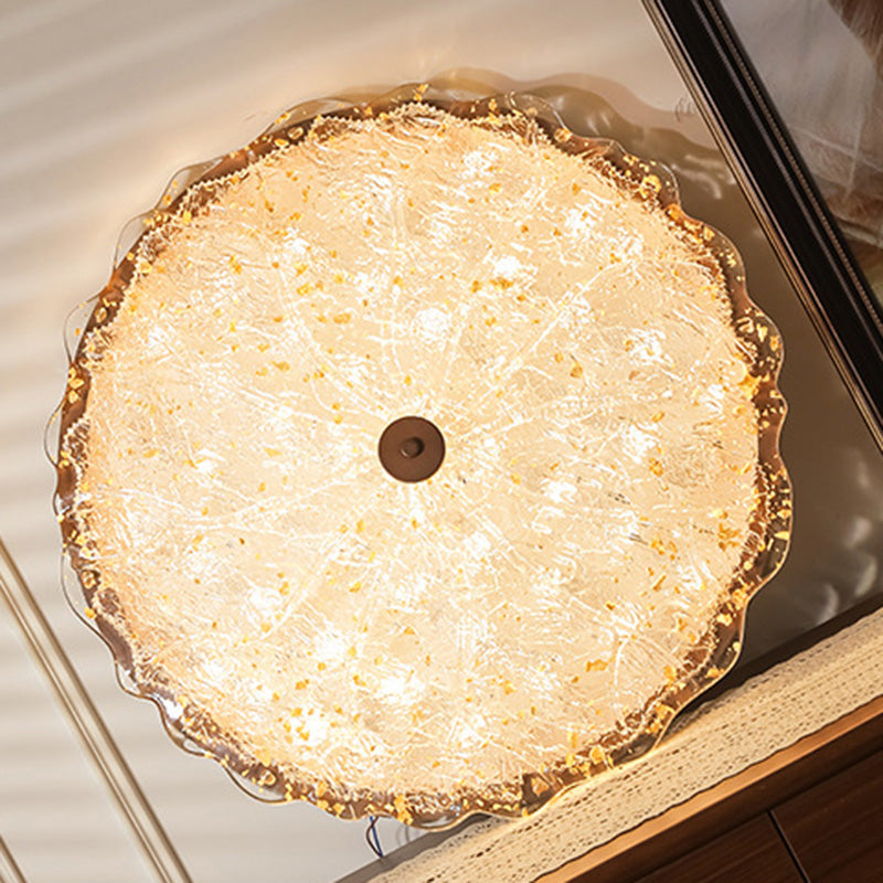 Vintage Round Flower Gold Foil Semi-Flush Mount Ceiling Light - LED Living Room Fixture