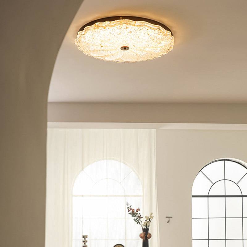 Vintage Round Flower Gold Foil Semi-Flush Mount Ceiling Light - LED Living Room Fixture