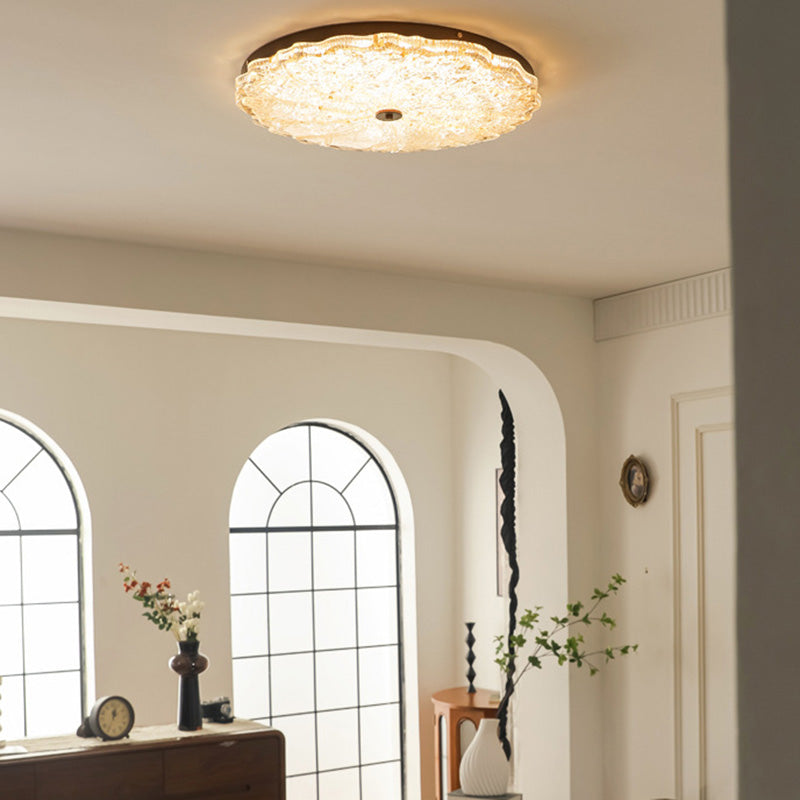 Vintage Round Flower Gold Foil Semi-Flush Mount Ceiling Light - LED Living Room Fixture