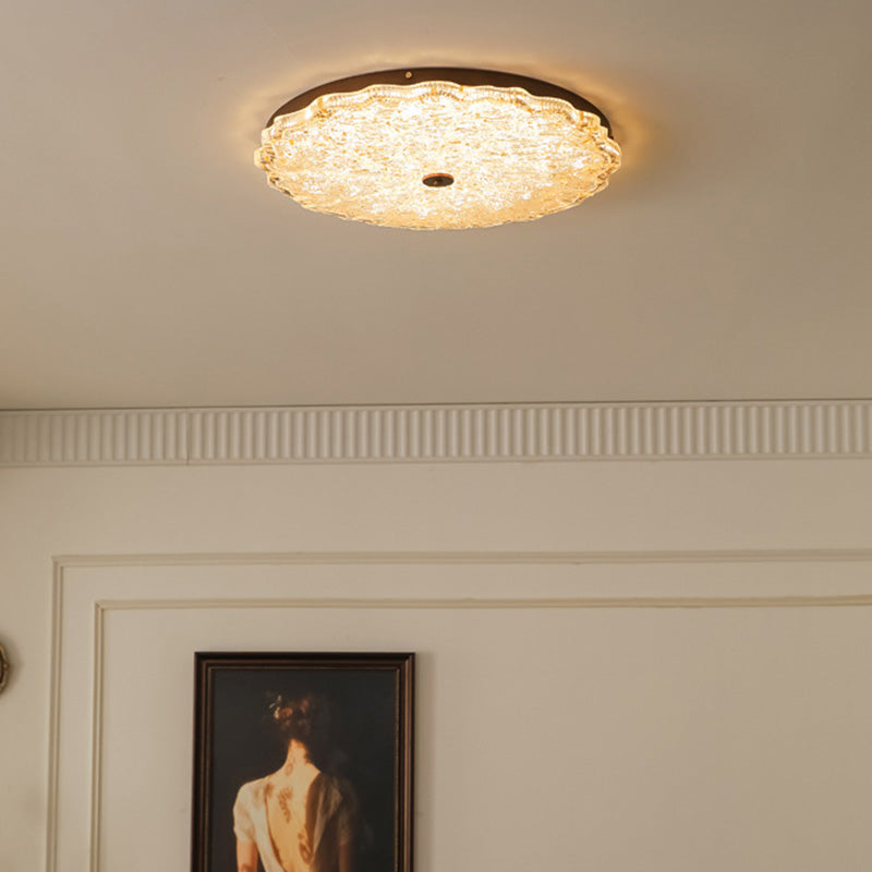 Vintage Round Flower Gold Foil Semi-Flush Mount Ceiling Light - LED Living Room Fixture