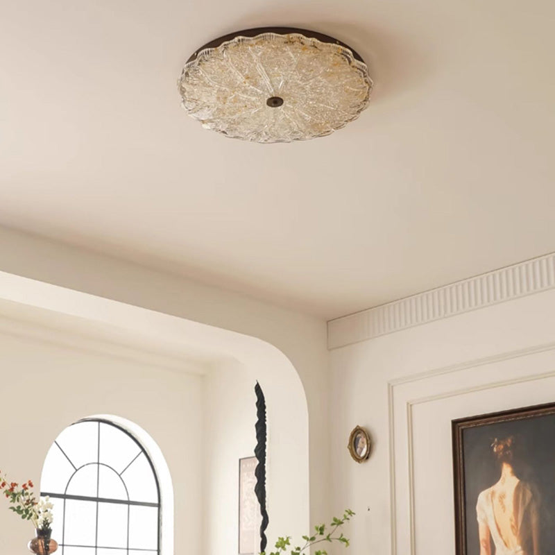 Vintage Round Flower Gold Foil Semi-Flush Mount Ceiling Light - LED Living Room Fixture