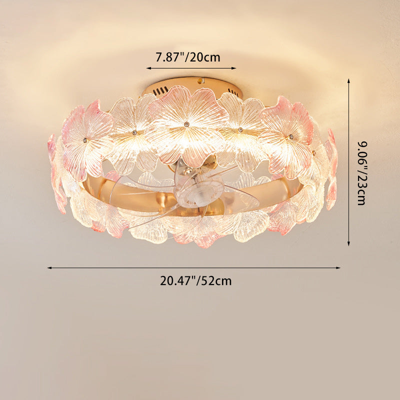 Contemporary Round Flower Ceiling Fan Light - LED, Glass, ABS Blades for Bedroom