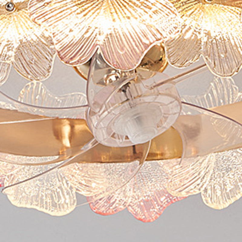 Contemporary Round Flower Ceiling Fan Light - LED, Glass, ABS Blades for Bedroom