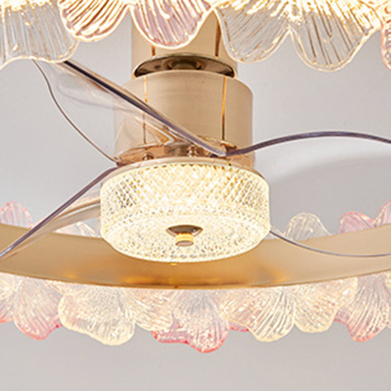 Contemporary Round Circle Flower LED Ceiling Fan Light - Glass & ABS Blades for Bedroom