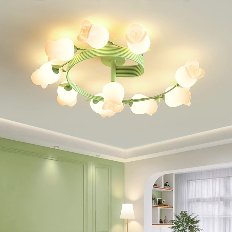 Contemporary Rose Branch Semi-Flush Mount Ceiling Light - Living Room Decorative Lighting, Iron Construction, Elegant Design, Modern Home Decor, Light Fixture 4/5/6/10 Bulb Option