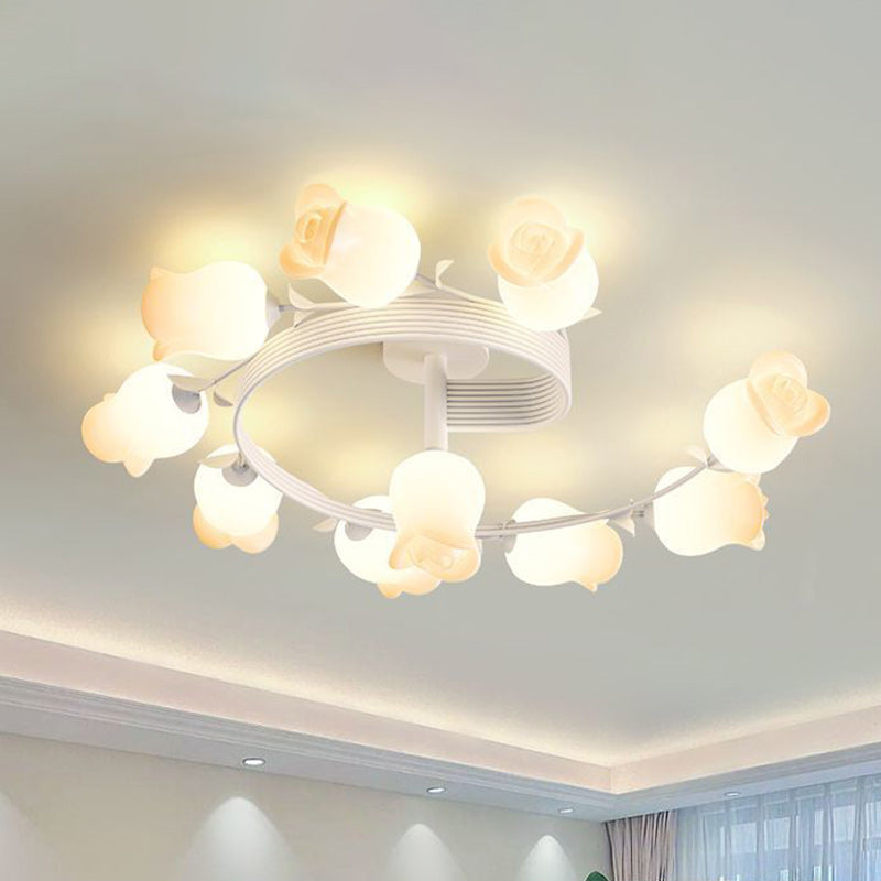 Contemporary Rose Branch Semi-Flush Mount Ceiling Light - Living Room Decorative Lighting, Iron Construction, Elegant Design, Modern Home Decor, Light Fixture 4/5/6/10 Bulb Option
