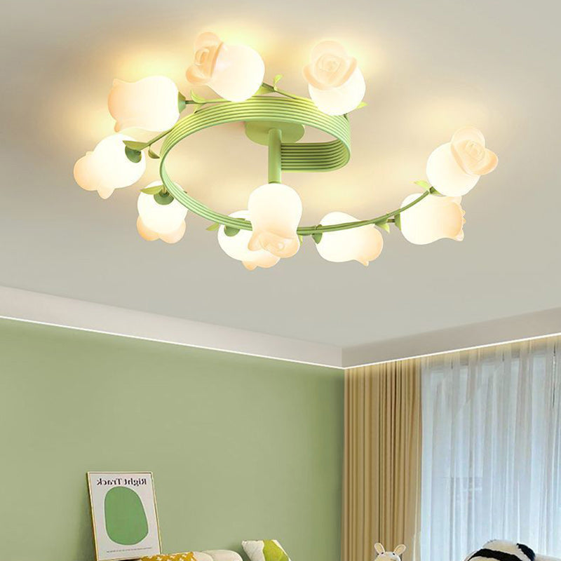 Contemporary Rose Branch Semi-Flush Mount Ceiling Light - Living Room Decorative Lighting, Iron Construction, Elegant Design, Modern Home Decor, Light Fixture 4/5/6/10 Bulb Option