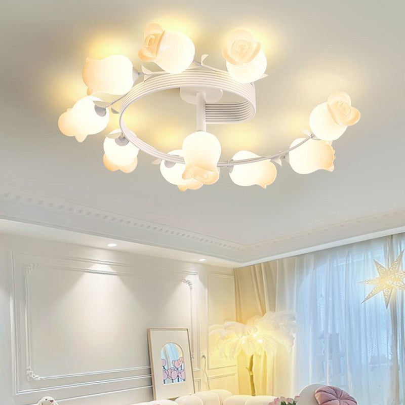 Contemporary Rose Branch Semi-Flush Mount Ceiling Light - Living Room Decorative Lighting, Iron Construction, Elegant Design, Modern Home Decor, Light Fixture 4/5/6/10 Bulb Option