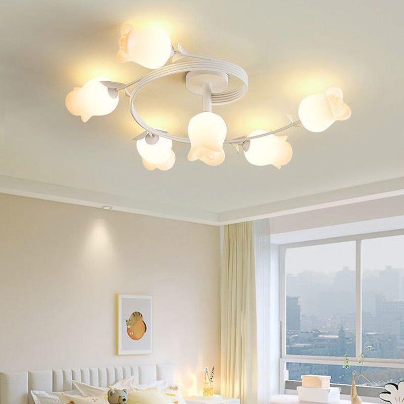 Contemporary Rose Branch Semi-Flush Mount Ceiling Light - Living Room Decorative Lighting, Iron Construction, Elegant Design, Modern Home Decor, Light Fixture 4/5/6/10 Bulb Option