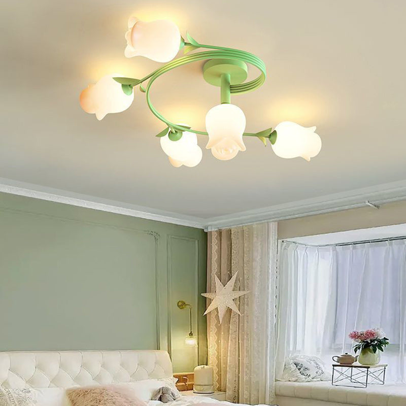 Contemporary Rose Branch Semi-Flush Mount Ceiling Light - Living Room Decorative Lighting, Iron Construction, Elegant Design, Modern Home Decor, Light Fixture 4/5/6/10 Bulb Option
