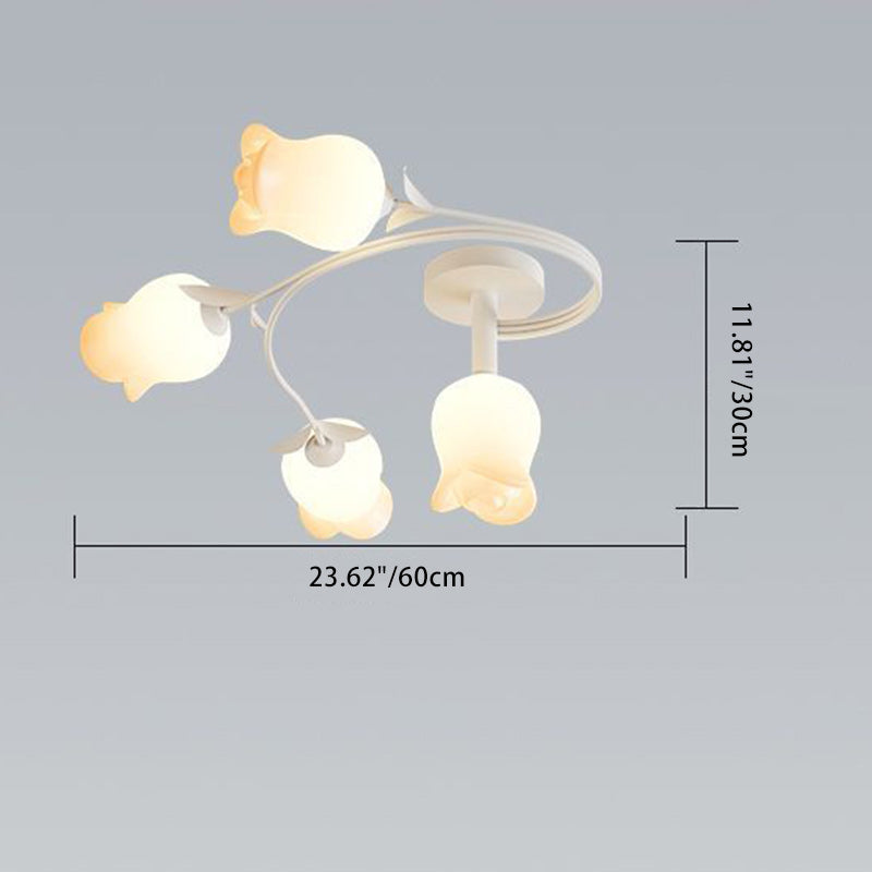 Contemporary Rose Branch Semi-Flush Mount Ceiling Light - Living Room Decorative Lighting, Iron Construction, Elegant Design, Modern Home Decor, Light Fixture 4/5/6/10 Bulb Option