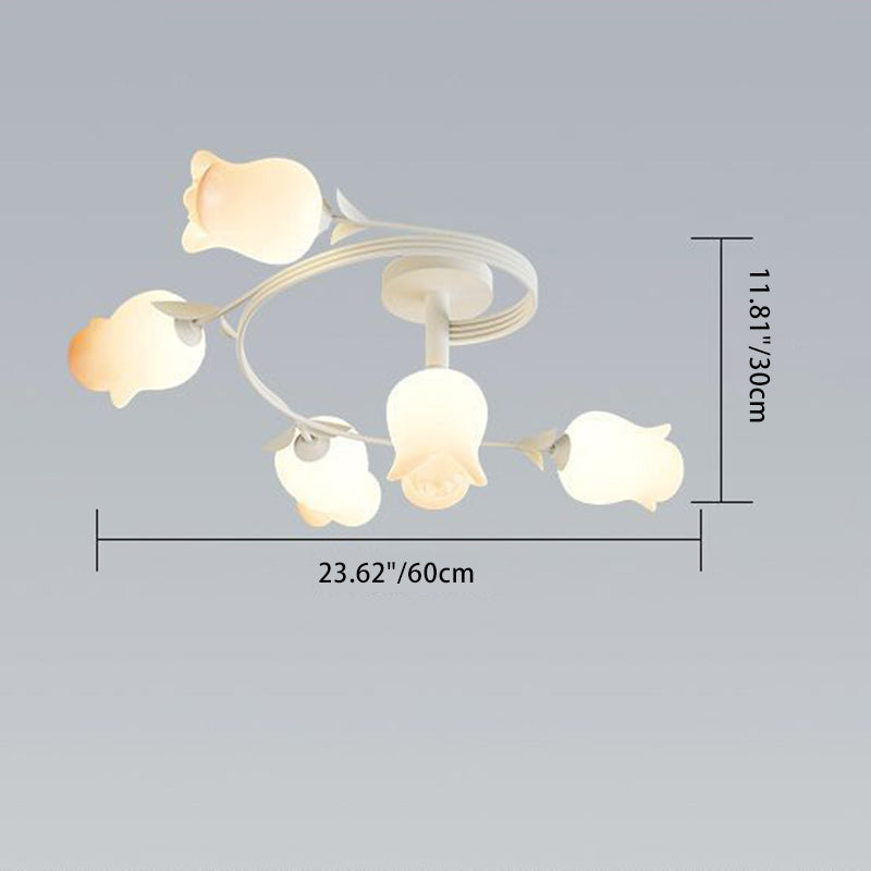 Contemporary Rose Branch Semi-Flush Mount Ceiling Light - Living Room Decorative Lighting, Iron Construction, Elegant Design, Modern Home Decor, Light Fixture 4/5/6/10 Bulb Option