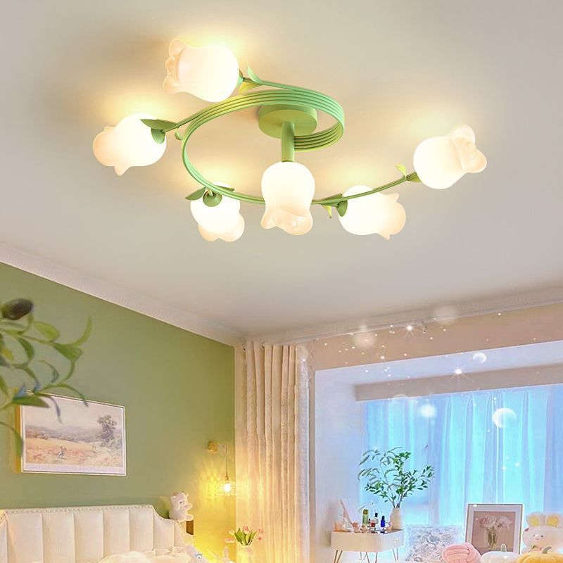 Contemporary Rose Branch Semi-Flush Mount Ceiling Light - Living Room Decorative Lighting, Iron Construction, Elegant Design, Modern Home Decor, Light Fixture 4/5/6/10 Bulb Option