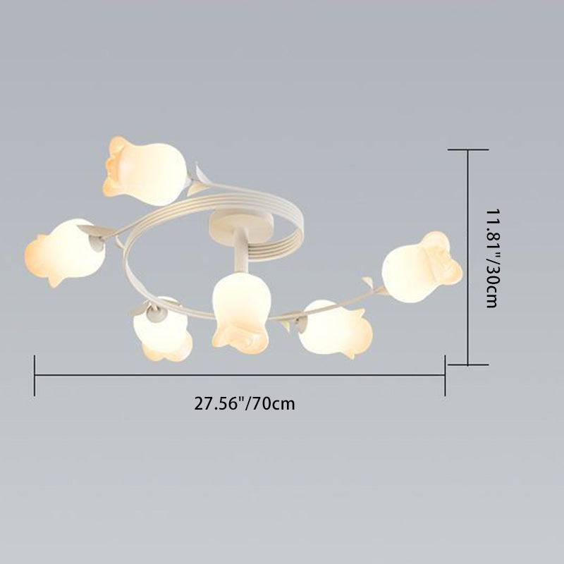 Contemporary Rose Branch Semi-Flush Mount Ceiling Light - Living Room Decorative Lighting, Iron Construction, Elegant Design, Modern Home Decor, Light Fixture 4/5/6/10 Bulb Option