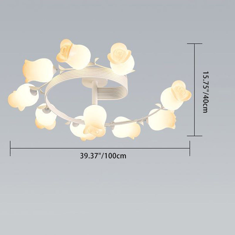 Contemporary Rose Branch Semi-Flush Mount Ceiling Light - Living Room Decorative Lighting, Iron Construction, Elegant Design, Modern Home Decor, Light Fixture 4/5/6/10 Bulb Option