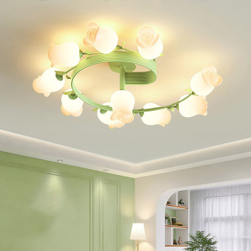 Contemporary Rose Branch Semi-Flush Mount Ceiling Light - Living Room Decorative Lighting, Iron Construction, Elegant Design, Modern Home Decor, Light Fixture 4/5/6/10 Bulb Option