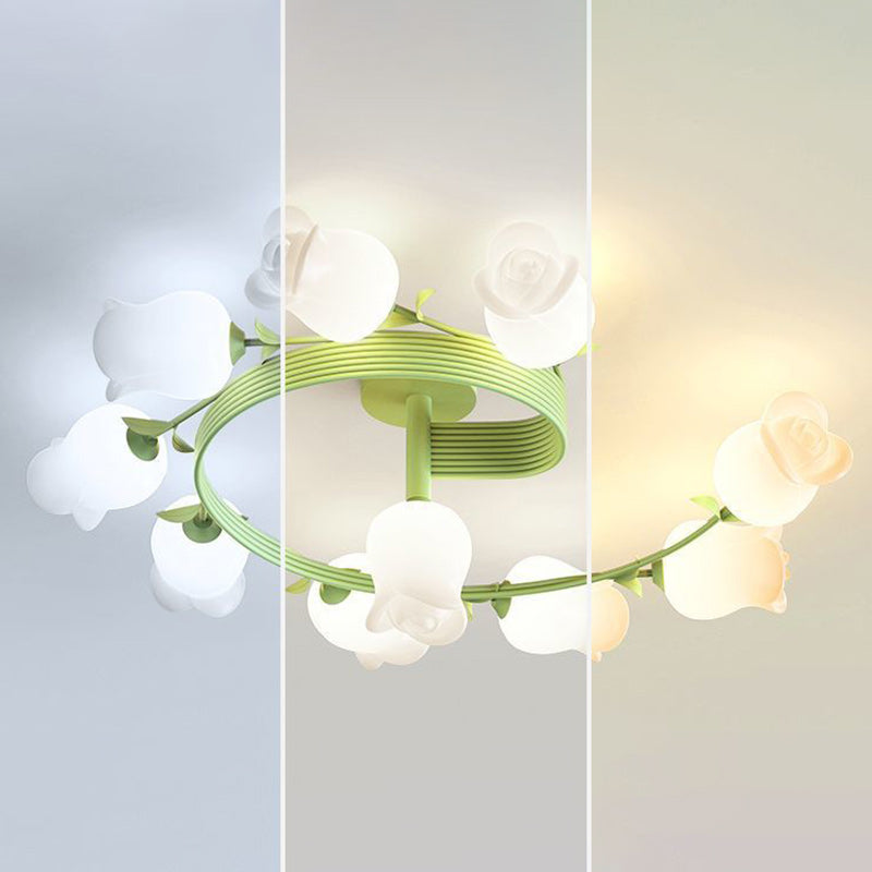 Contemporary Rose Branch Semi-Flush Mount Ceiling Light - Living Room Decorative Lighting, Iron Construction, Elegant Design, Modern Home Decor, Light Fixture 4/5/6/10 Bulb Option