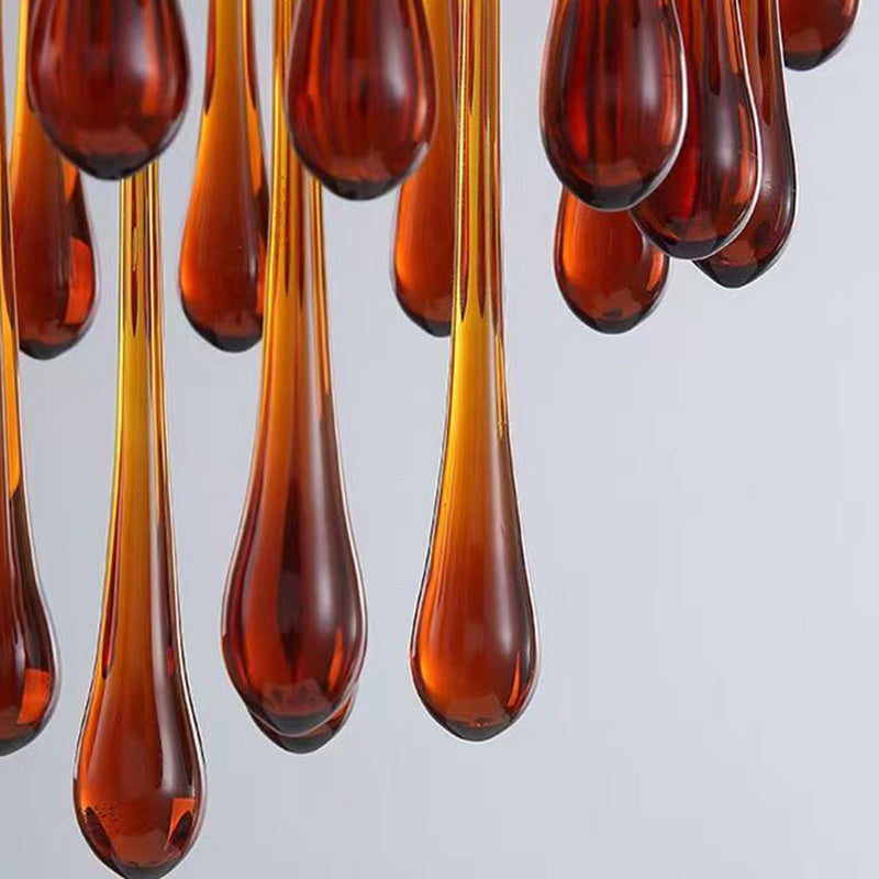 Vintage Branch Cylinder Copper Glass Tear Drop Chandelier 3/4/6/12 Lights for Living Room