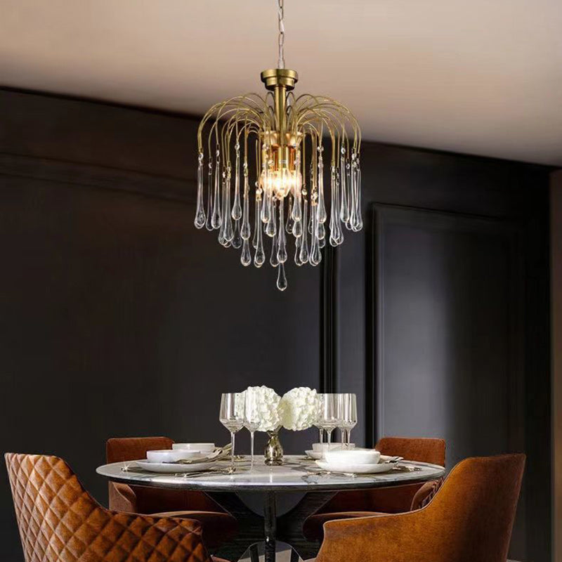 Vintage Branch Cylinder Copper Glass Tear Drop Chandelier 3/4/6/12 Lights for Living Room