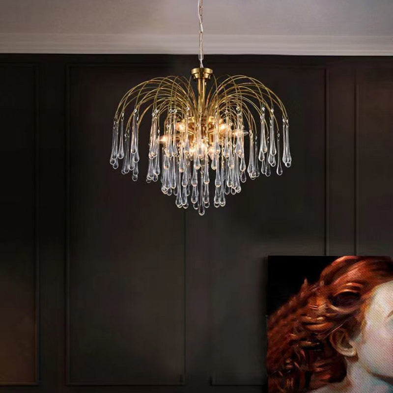 Vintage Branch Cylinder Copper Glass Tear Drop Chandelier 3/4/6/12 Lights for Living Room