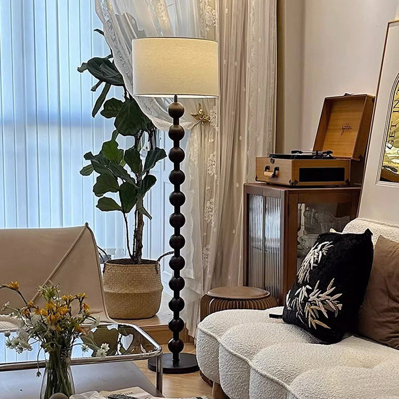 Vintage Iron Woodgrain Floor Lamp - Traditional 1-Light Cylinder Design for Living Room