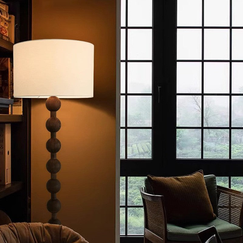 Vintage Iron Woodgrain Floor Lamp - Traditional 1-Light Cylinder Design for Living Room